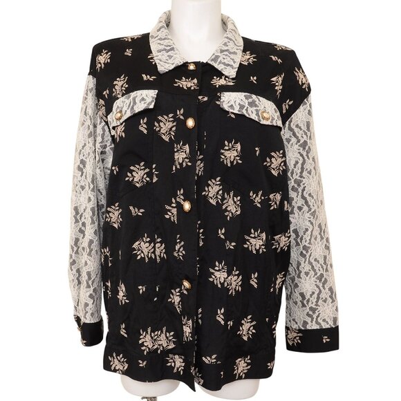 Lacy After Noon PLUS 2X Floral Lace Pearl Button Down Shirt Blouse Made in USA - Picture 1 of 12